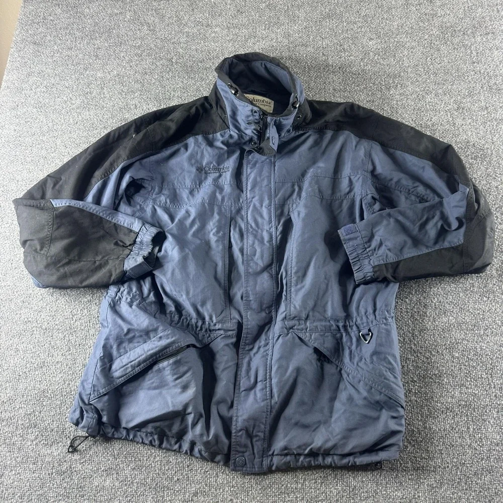 Columbia Jacket Mens L Blue Nylon Double Whammy Parka Lined Full Zip Pockets